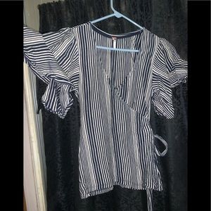 black and white striped wrap shirt